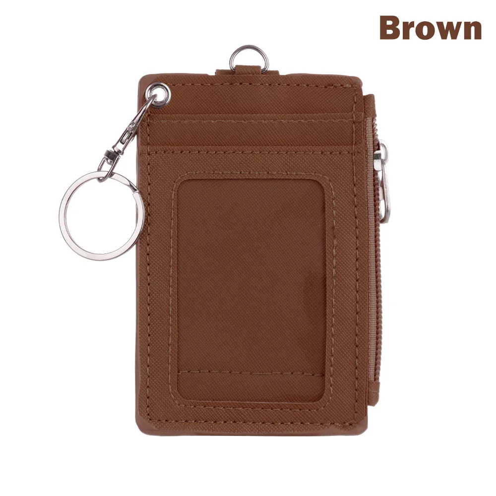 1Pc Portable Business Name ID Credit Card Holder Leather Badge Holders Coin Purse Keyring Wallet Money Pouch Keychain Unisex - Цвет: brown