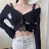 Butterfly Knit Cardigans Women Korean Sexy V-Neck Fitness Crop Tops Ladies Summer Thin Long Sleeved Sunscreen Jackets 2