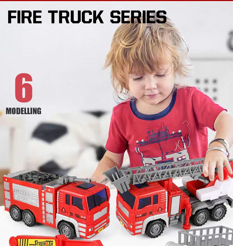 Children's large fall-resistant fire truck toy set ladder truck lift sprinkler  Fireman engineering truck Toy Educational Toys ► Photo 2/6