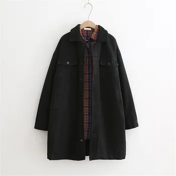 

Autumn Winter Lamb wool Lined Black Denim Jacket Coat Women Student Outerwear Loose Vintage Thick Warm Long Jeans Jacket Female