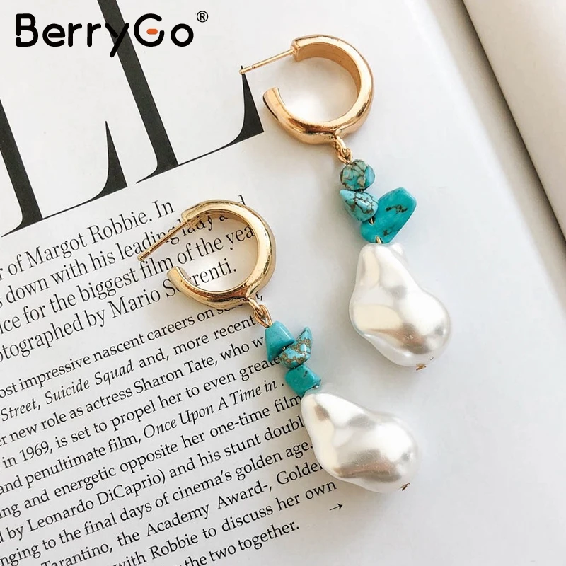 BerryGo модные геометрические жемчужные серьги женские Boho праздничные шикарные золотые длинные серьги осень зима модные блестки erarings
