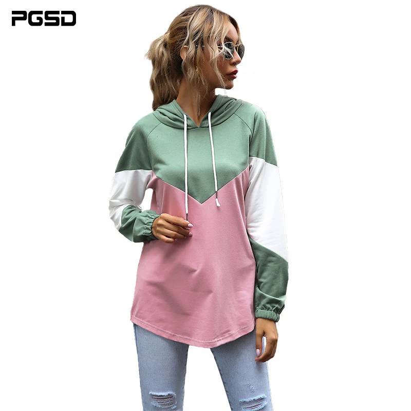 

PGSD Autumn Winte Casual Girl Hoodies Fashion Personality Long Sleeve colour Patchwork Loose Comfortable Top Women Pullover