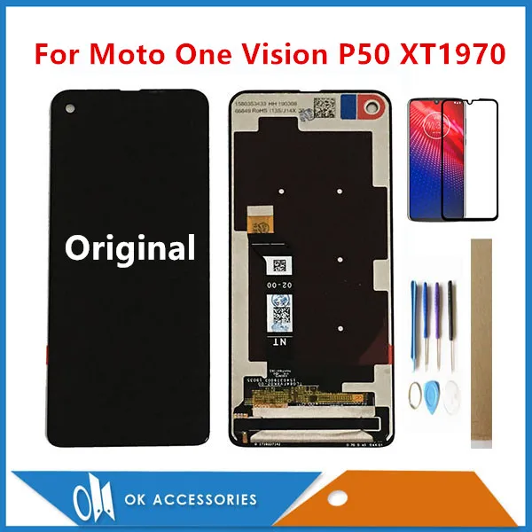 6," для Motorola Moto One Vision P50 xt70 ЖК-дисплей с сенсорным экраном дигитайзер с закаленным стеклом пленка, инструменты и лента