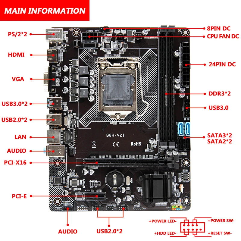 Материнская плата H81 LGA1150 разъем LGA 1150 Micro-ATX интегрированная графика USB3.0 двухканальный 16 ГБ DDR3 настольная материнская плата