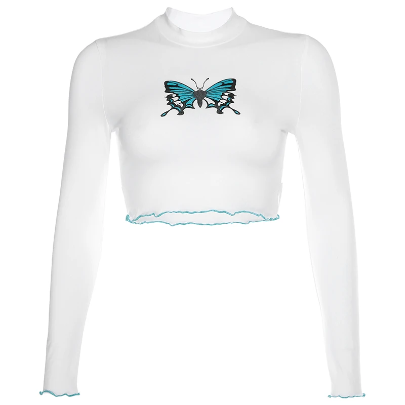 Rockmore модная женская белая хлопковая футболка синяя бабочка с круглым вырезом женская уличная Облегающая рубашка с коротким рукавом повседневные топы