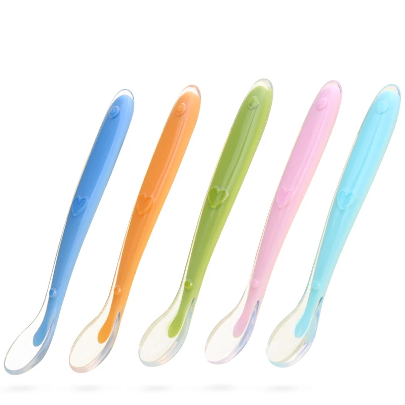 

Kids Tableware Fashion Solid Color Baby Spoon Safety Silicone Non-slip Anti-hot Children Feeders Portable Cute Infant Utensils