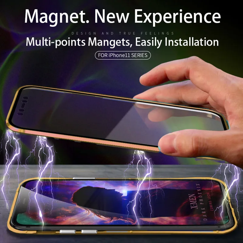 SHELLBOX Magnetic Tempered Glass Privacy Metal Phone Case Coque 360 Magnet Antispy Protective Cover For Iphone 11 Pro Max Cases