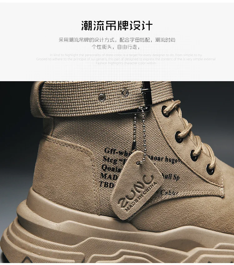 BONJEAN Martin Boots Men Winter Youth British Style Work Boots Leather Boots Retro High Boots Men's Desert Men's Shoes