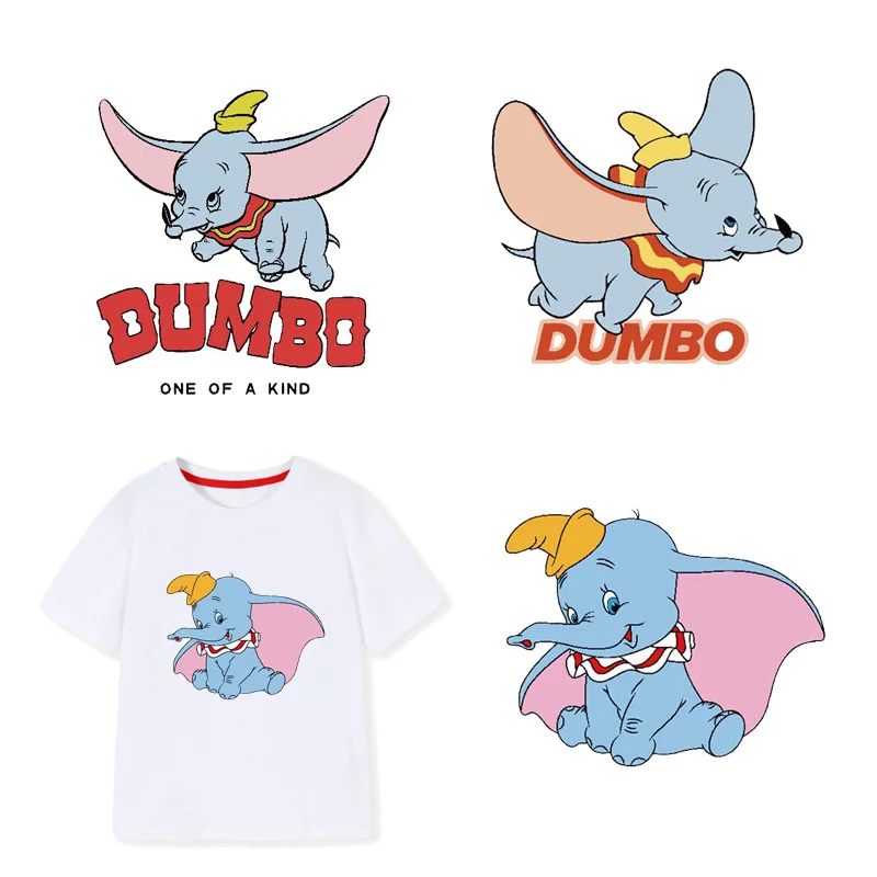 

Dumbo Elephant Iron on Patches For Clothes DIY T-shirt Applique Heat Transfer Vinyl Letter Animal Patch Sticker Thermal Press