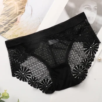 

Sexy Lace Seamless Panties Transparent Lingerie Women Briefs Mid Waist Intimates