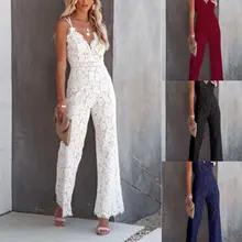 

Women Jumpsuit Summer Office Lady Fashion Embroidery Lace Elegant Backless Romper Sexy Deep V Neck Sling Slim Playsuits Overalls