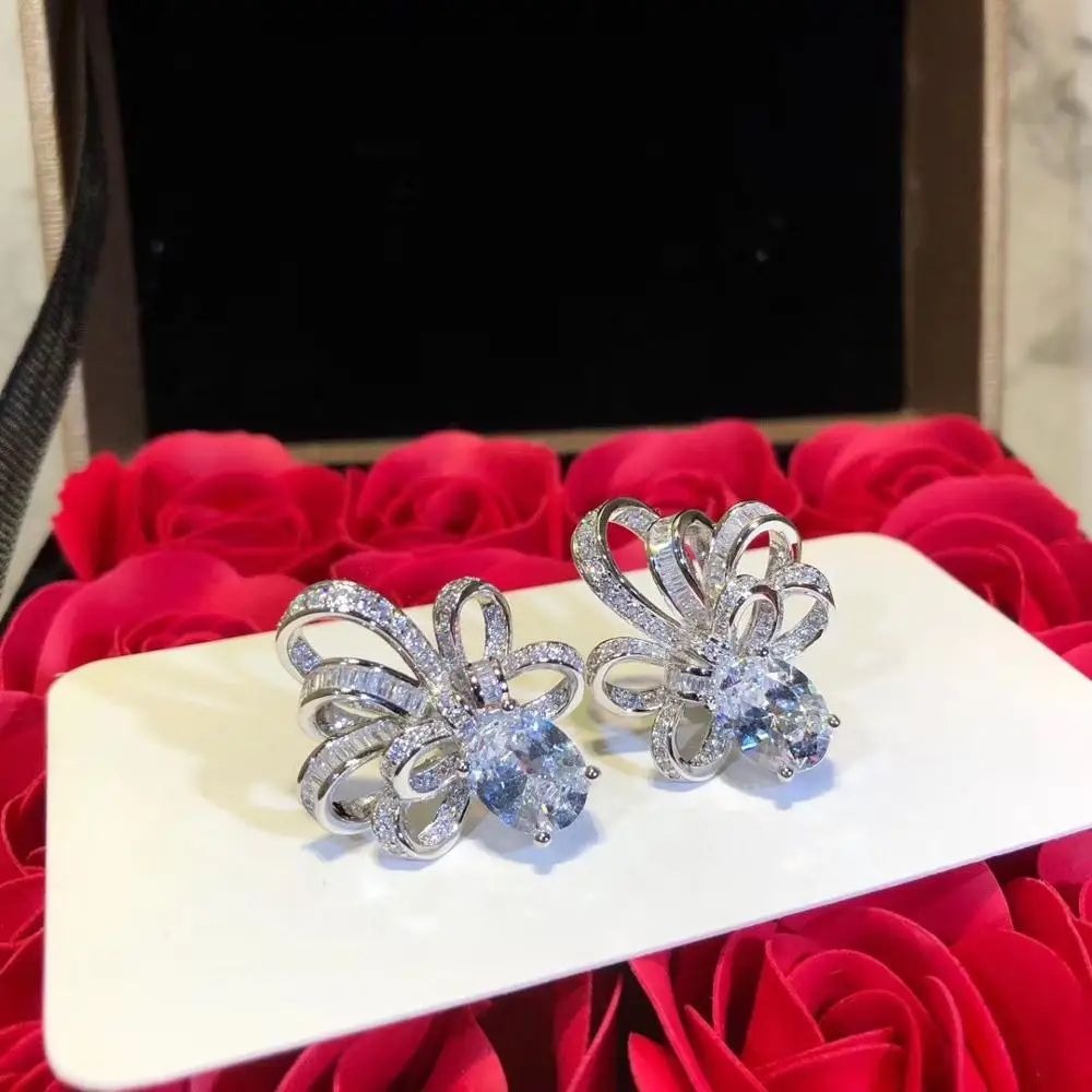 

New Arrivals 925 Sterling Silver Zircon Bow Earrings For Women Fashion Jewelry sterling-silver-jewelry pendientes