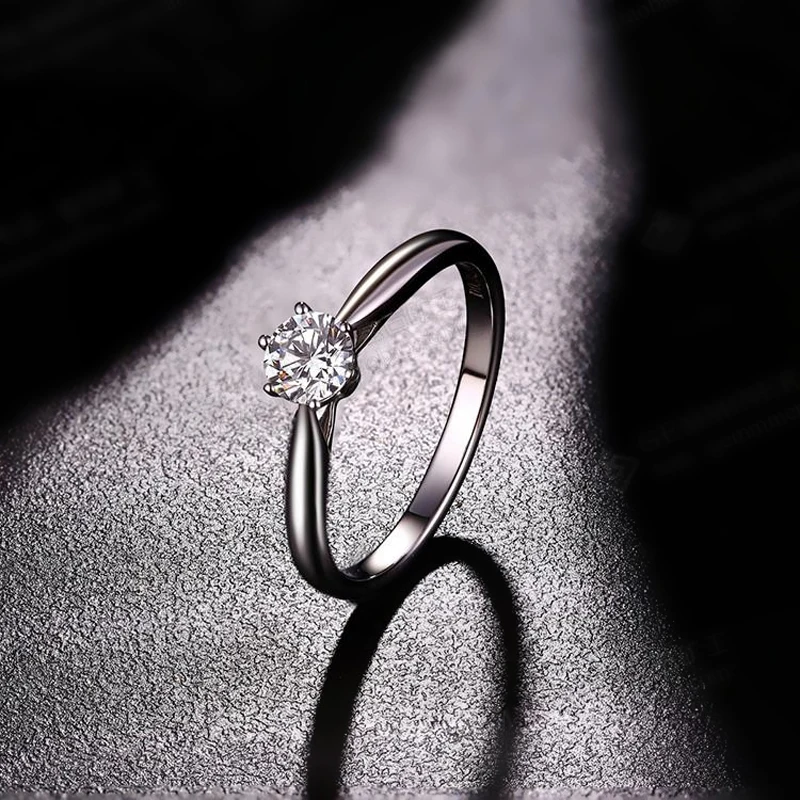 С сертификатом 1.0ct 6 мм круглой огранки EF VVS1 циркония Диамант 925 Серебряные кольца Свадебные украшения символ любви подарок подруге BKR040