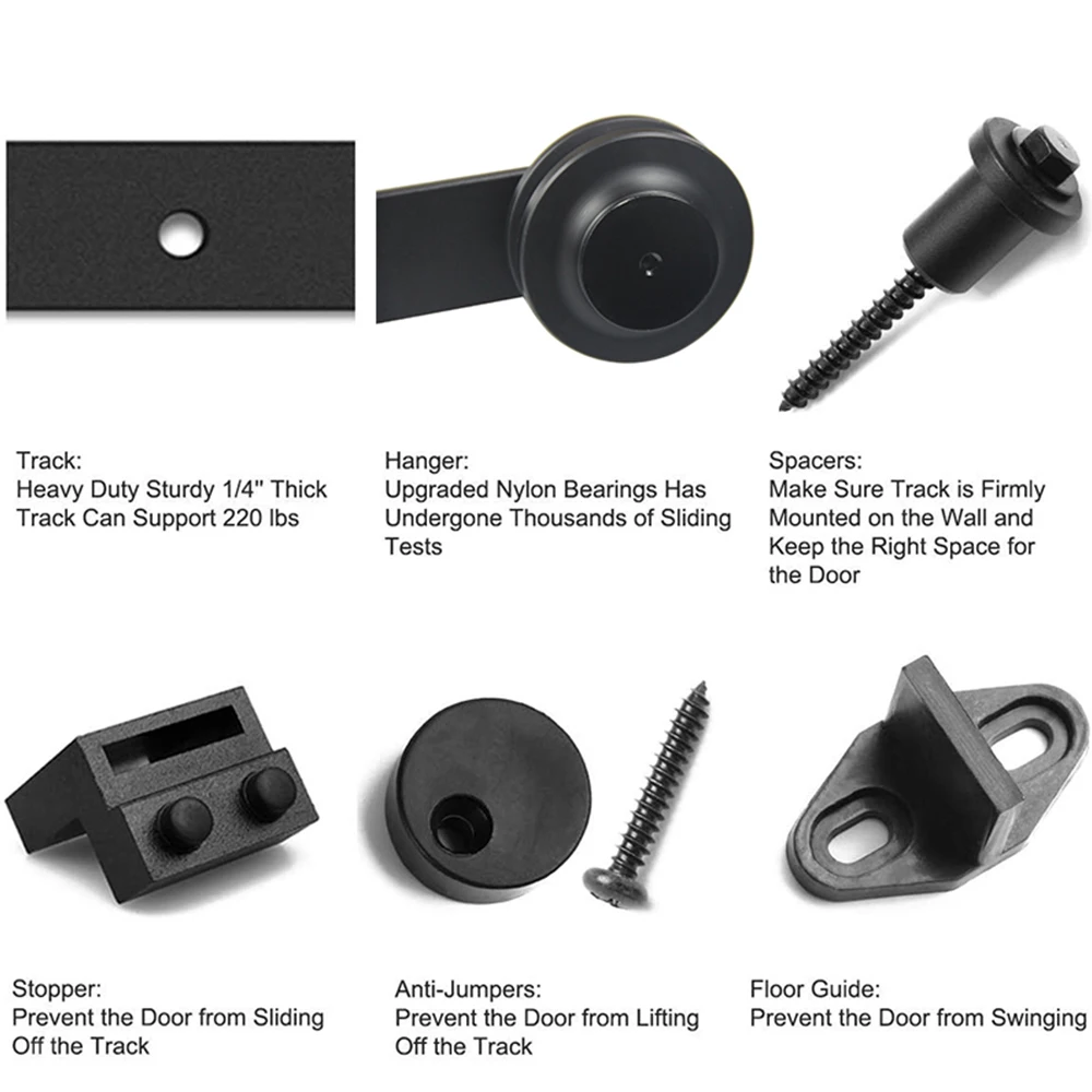 JACHOR 4-16FT J-Shaped Barn Door Slides Hardware Carbon Steel Hanger Roller System Barn Door Fittings for Single Doors
