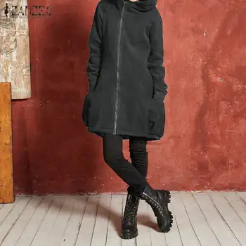 

ZANZEA Plus Size Women's Jackets Casual Long Sleeve Hooded Overcoats Baggy Pockets Zipper Up Coats 2020 Autumn Outwear Casaco
