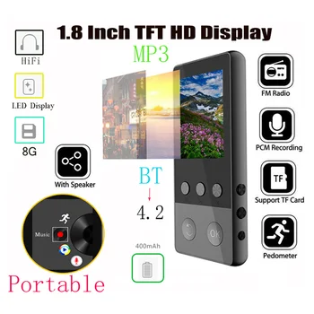 

Metal Bluetooth MP4 Player 8GB 1.8 Inch Screen Play 50 hours with FM Radio E-book Audio Video Player Portable Walkman
