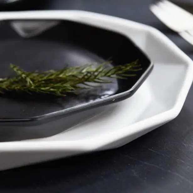 Креативная посуда плоская пластина простой стиль черный и белый, неправильной формы пластины набор 0462