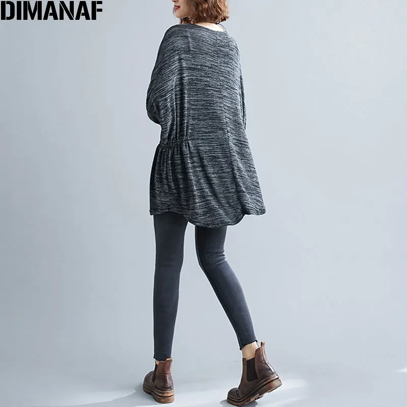 DIMANAF Plus Size Women T-Shirt Female Batwing Sleeve Tops Tunic Tees Vintage Cotton Knitting Loose Autumn tshirt Women Clothing