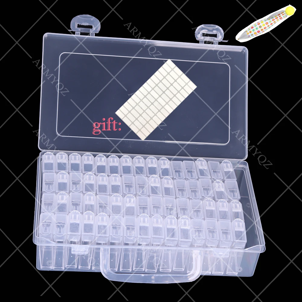 

60 Slots Plastic Storage Box Diamond Painting kits Nail Art Rhinestone Tools Beads Storage Box Case Organizer Holder sale Pen