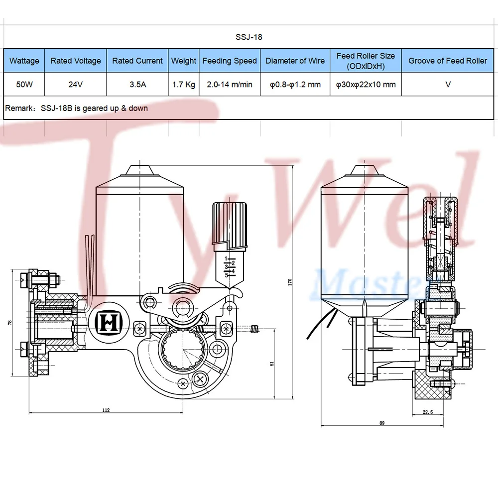 Welding Wire Feeder DC 24V 2 Rolls SSJ-18 Wire Feed Assembly Feeder Roll for Steel Aluminum Flux Cored Wire MIG Welding Machine 5