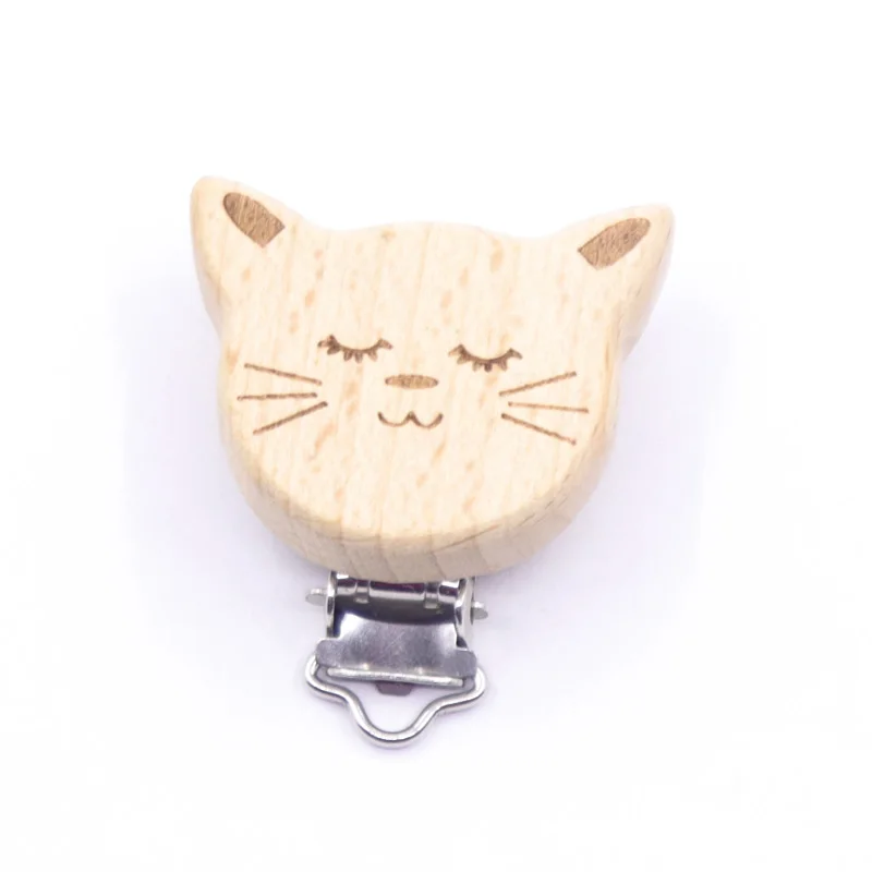 Kwd 9 Cute Style Wood Cartoon Animal Sucker Natural Chain Beech Beech Box Clip Diy Dummy Clip Accessories 5pieces pacifier clip,pacifier chain