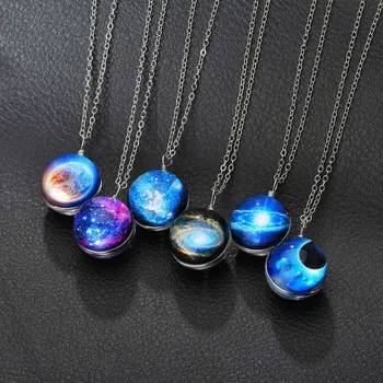 

Classic Blue Round Women Custom Universe Necklace Chain Cool Style Good Quality Wonderful Long Decoration Necklace Sliver