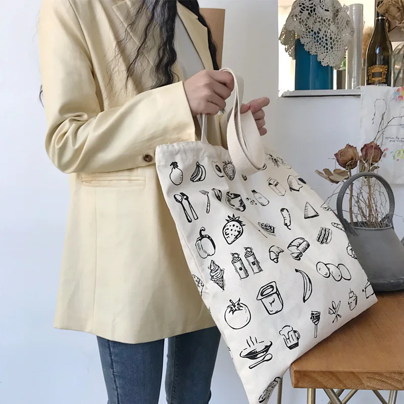 Women Casual Canvas Shoulder Bag Line Painting Print Shopping Bag Cotton  Cloth Lady Handbag Eco Reusable Large Tote Shopper Bags - AliExpress
