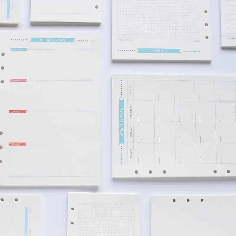 

MINKYS 40 Sheet A5/A6 6 Ring Paper Refill Loose-leaf Binder Inside Page To Do/Weekly/Monthly/Grid Agenda School Stationery