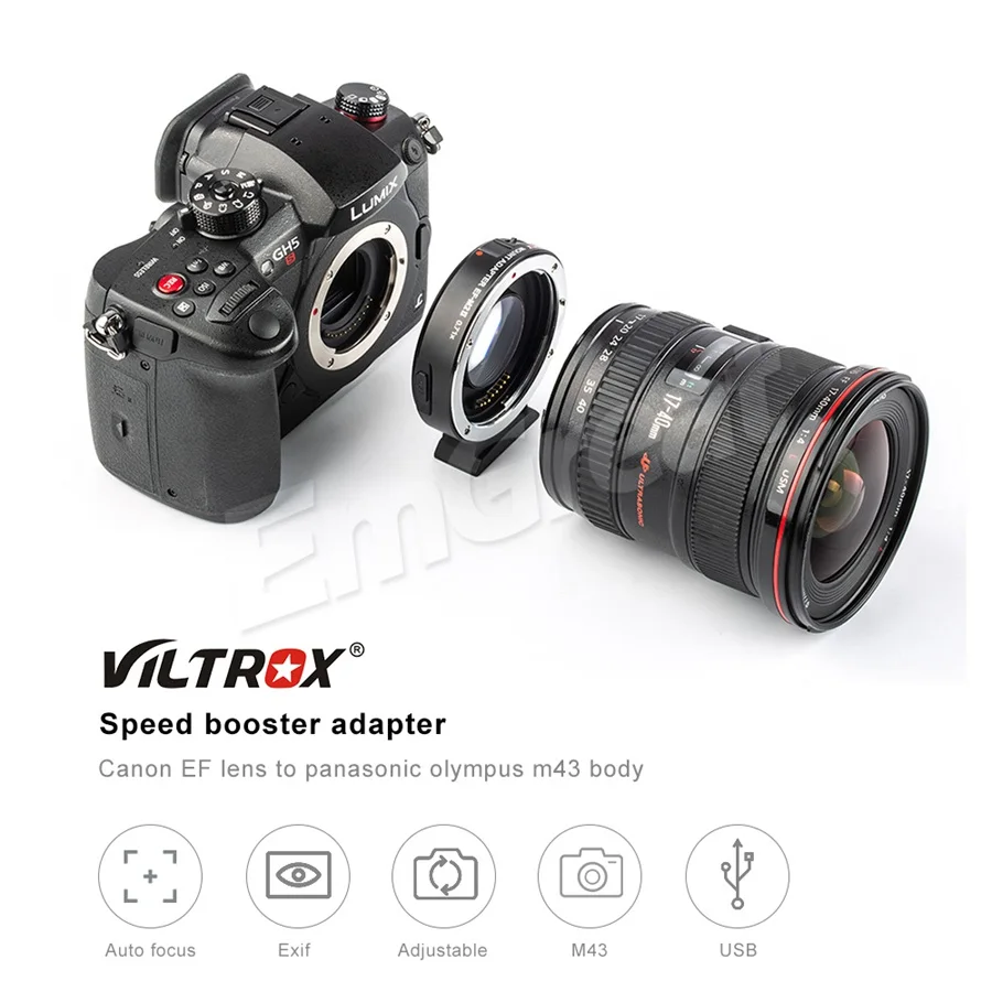 Viltrox EF-M2II Автофокус усилитель скорости адаптер фокусный редуктор 0.71x для Canon EF Крепление объектива для Panasonic Olympus M4/3 камеры