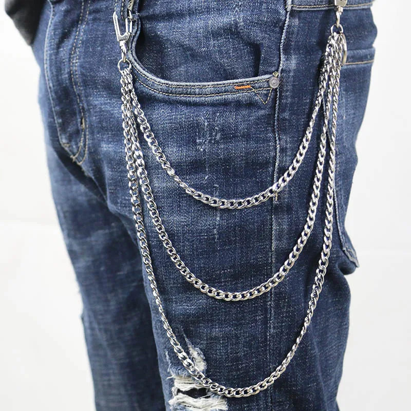 

DIY Long Chain Stainless Steel Long Metal Wallet Chain Leash Pant Jean Keychain Ring Clip Men's Hip Hop Jewelry