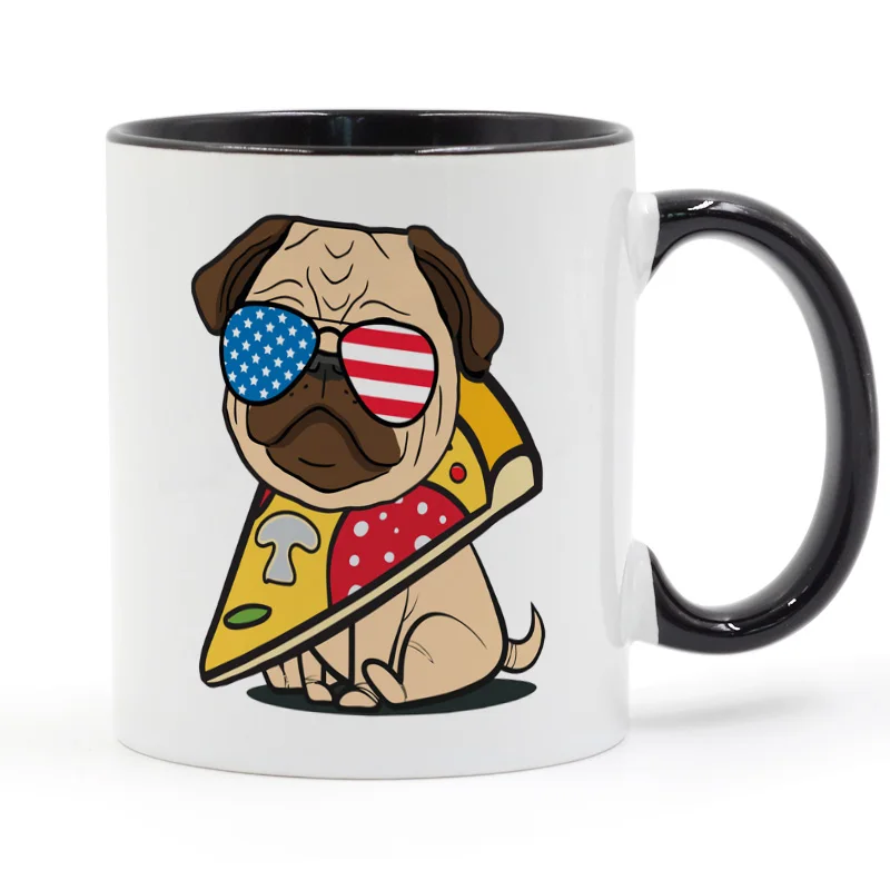 

Pug Pizza USA Coffee Mug Ceramic Cup 11oz