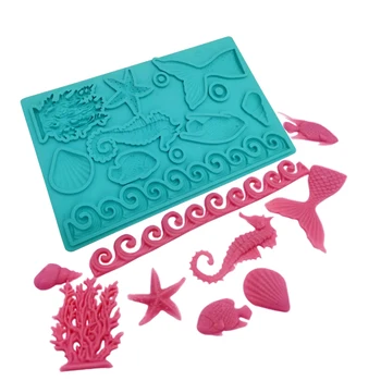 

Wholesale 6 pcs/lot Starfish Seahorses Fish tail Coral Silicone Mold Sugarcraft Cupcake Baking Fondant Cake Decorating Tools