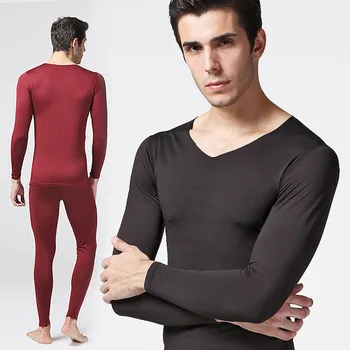 

Thick Warm Thermal Underwear For Men V Neck Solid Underwear Set Male Soft Thermal Clothing Winter Suit Wear Long Johns Men
