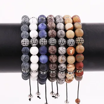 Men Bracelet Natural Stone CZ Pave Ball Handmade Macrame Bracelet Men Jewelry Bracelet Gift