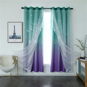 

Gradient High Shading curtain Christmas parttern double layer Curtains Sheer Voilefor living room bedroom Decoration