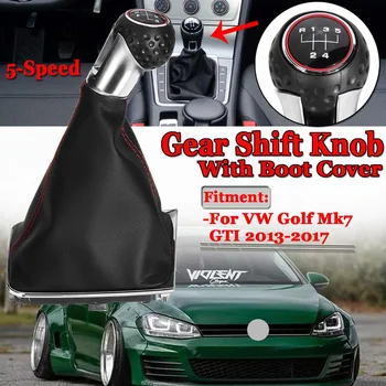 

New 5 Speed Car Inner Gear Shift Knob With Boot Cover 5 Speed Handle Leather Shifter For VW Golf Mk7 GTI 2013-2017