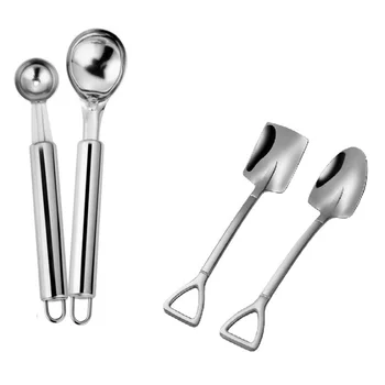 

304 Stainless Steel Spade Spoon Ice Cream Spoon/Fruit Spoon/Dessert Spoon Fruit/Ice Cream Ball Digger Set