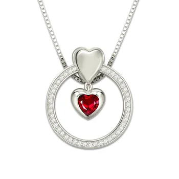 

Custom Heart Birthstone Necklace White Gold Color Circle Necklace for your Love