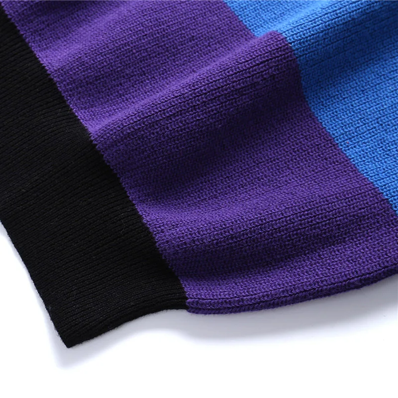 Men Hip Hop Knitted Sweater Striped Rainbow Color Block Streetwear Sweater Pullover Harajuku Embroidery Sweater Cotton