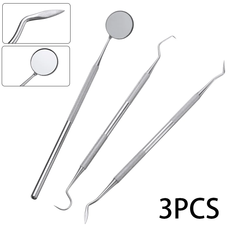 

3pcs Double-ended Tooth Scraper Mirror Scaler Set Stainless Dental Teeth Tartar Plaque Cleaning Tool Tooth Care Tool
