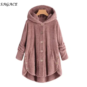 

Sagace Clothes Coats Sweater Women Winter Warm Coats Casual Button Coat Fluffy Tail Tops Hooded Pullover Loose Sweater Blouse