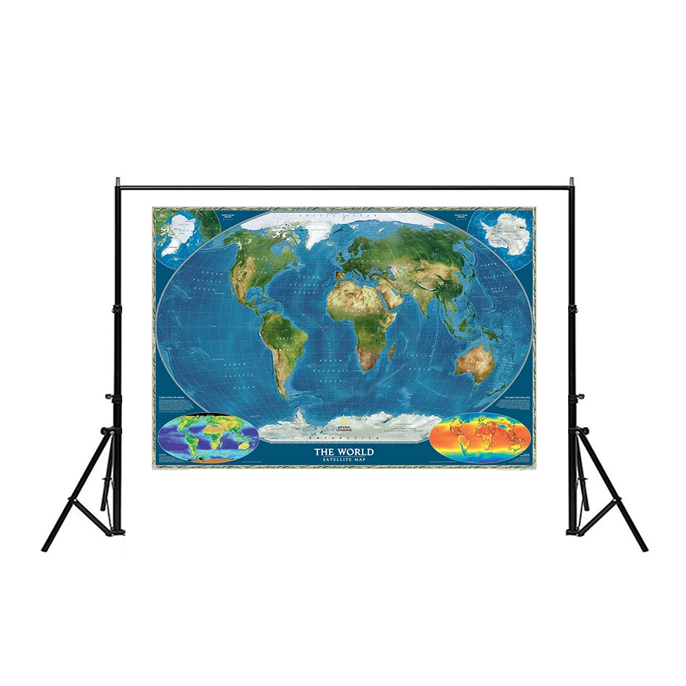 Спутниковая карта мира Складная Нетканая карта мира с биосферой и температурой поверхности 150x225 см