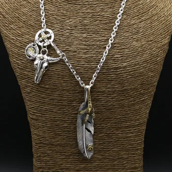 

Starfield S925 Sterling Silver Retro Thai Silver Vintage Style Men Women Personality Classic Feather Necklace Sweater Chain