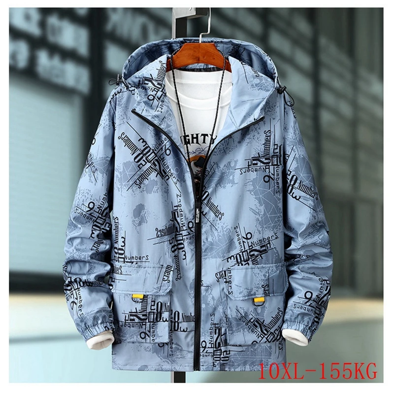 

Autumn new large size hooded jacket 5XL-10XL bust 156CM fashion large size men's zipper pocket loose casual hooded work jacket