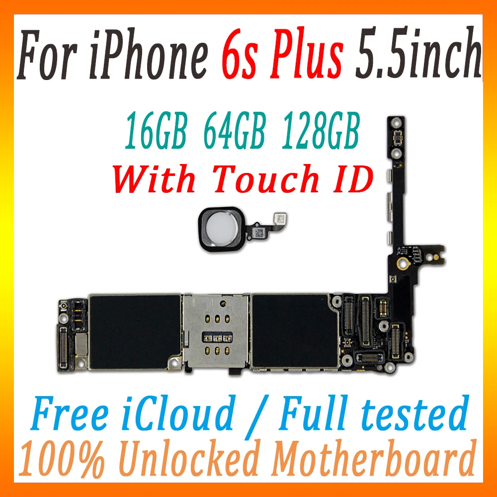 Заводская Разблокировка для iPhone 6S Plus 5,5 дюймов материнская плата, 16 Гб 64 Гб 128 ГБ с/без сенсорной ID логической платы хорошо протестирована MB