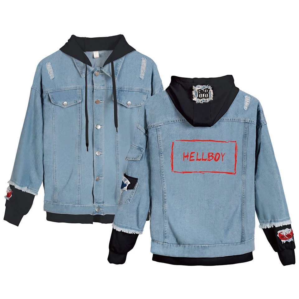 Personality Lil Peep Cry Baby Denim Jacket Xxxtentacion Revenge Hooded Denim Jacket Fit Men/Women Hoodies Autumn sweatshirt