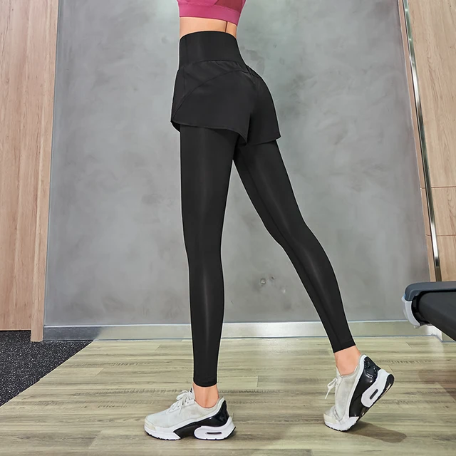 Women High Waisted Yoga Pants Fake Two 