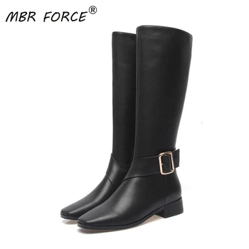 

MBR FORCE New Cowhide Platform Fashion Boots squre toe zip All-match Breathable for Women Ladies Simple Casual black brown girls
