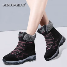 Зимние теплые плюшевые женские ботинки; Новое поступление; модные замшевые женские зимние ботинки на нескользящей подошве; водонепроницаемые ботильоны; ботинки на плоской подошве