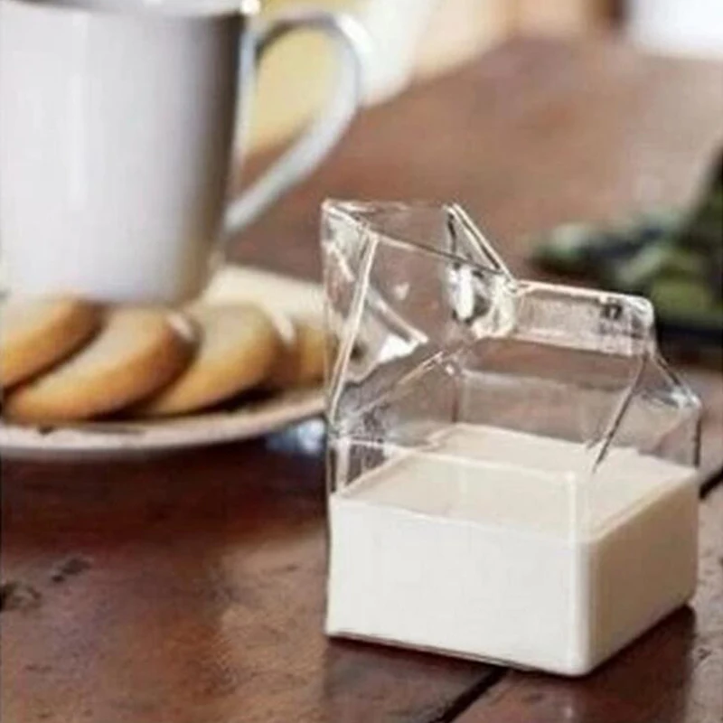 Description Picture 3 of item1Pc 300ML Half Pint Milk Carton Style Creative Mini Creamer Jug Glass Milk Mug (-20 to 180 degrees)
